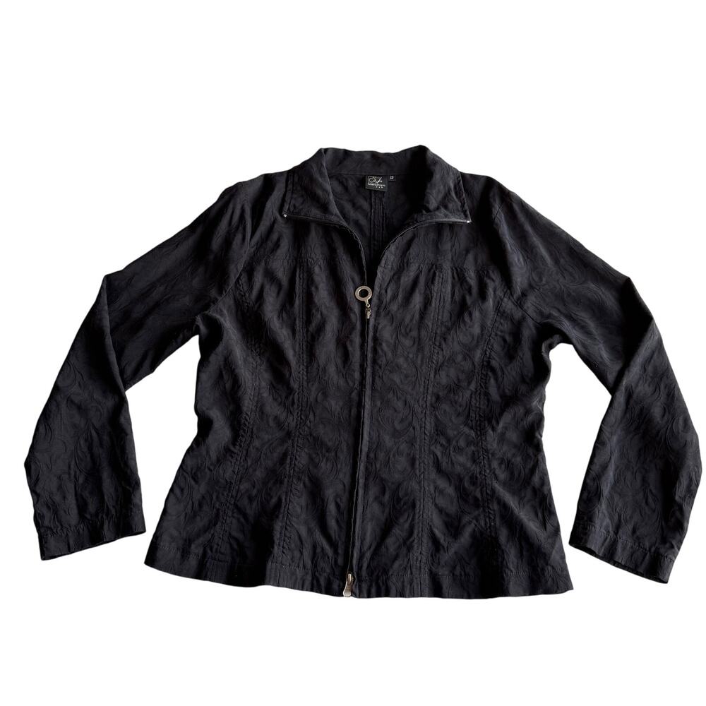 CoVelo‎ Clothing New Zealand VTG Cotton Stretch Jacquard Zip Black Jacket 12